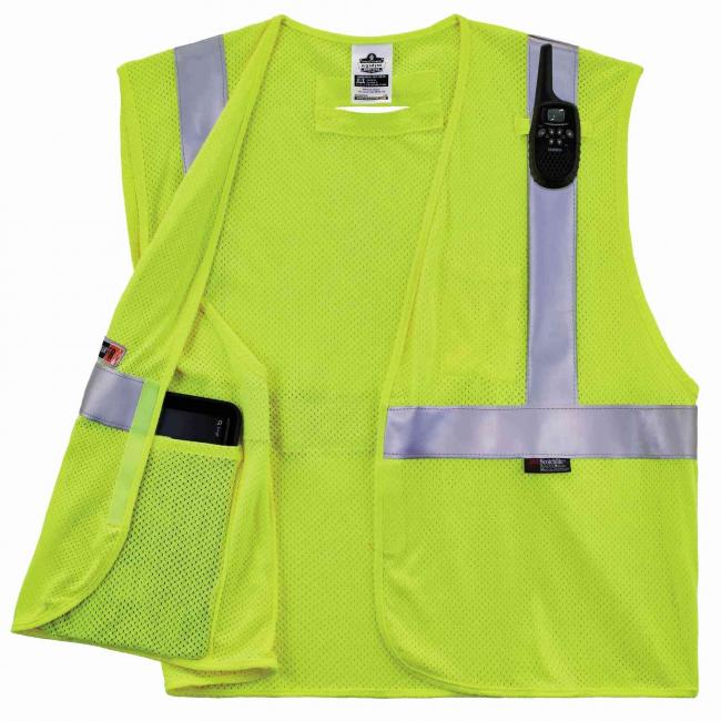 Hi-Vis FR Safety Vest - Class 2, NFPA 70E, Mesh, Hook + Loop