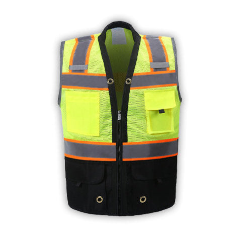 SV544 Surveyor Vest w/ Black Bottom & ID Pocket Lime